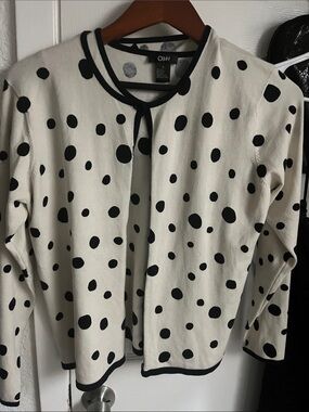 Obee Cream and Black Polka Dot Cardigan